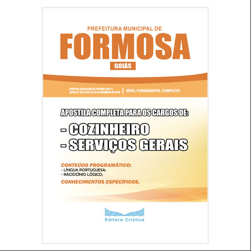 Apostila Prefeitura de Formosa (GO) 2020 - Cozinheiro e Serviços Gerais