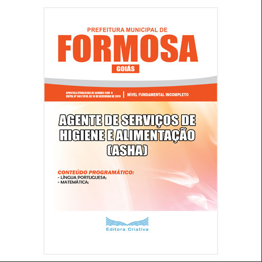 Apostila Prefeitura de Formosa (GO) 2020 - Agente de Serviços de Higiene e Alimentação – ASHA